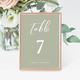 Elegant Sage Green Calligraphy Wedding Tischnummer