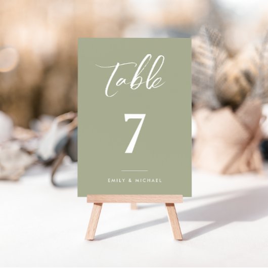 Elegant Sage Green Calligraphy Wedding Tischnummer