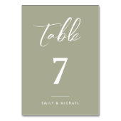 Elegant Sage Green Calligraphy Wedding Tischnummer (Vorderseite)