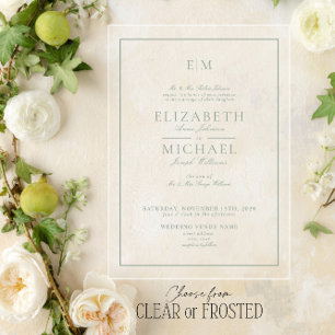 Elegant Sage Green Classic Script Monogram Wedding Acryleinladungen
