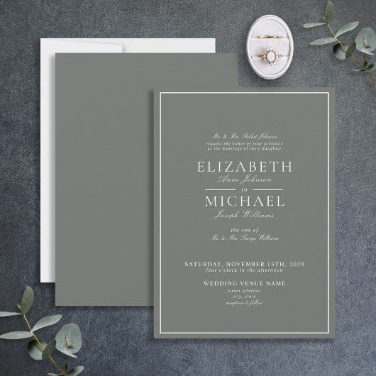 Elegant Sage Green Classic Script Wedding Einladung