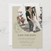 Elegant Sage Green Crest Monogram Save The Date  Einladung (Vorderseite)