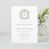 Elegant Sage Green Crest Monogram Wedding Einladung (Stehend Vorderseite)