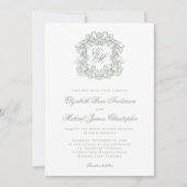 Elegant Sage Green Crest Monogram Wedding Einladung (Vorderseite)
