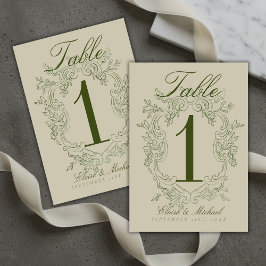 Elegant Sage Green Crest Wedding Tischnummer