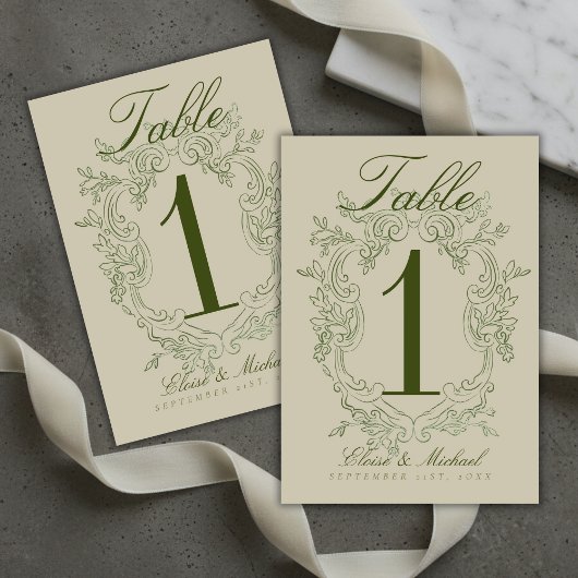 Elegant Sage Green Crest Wedding Tischnummer