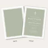 Elegant Sage Green Cross Baby Boy Baptism Einladung
