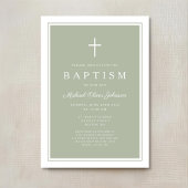 Elegant Sage Green Cross Baby Boy Baptism Einladung