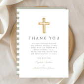 Elegant Sage Green Cross Baptisse Dankeskarte