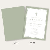 Elegant Sage Green Cross Boy Baptism Einladung