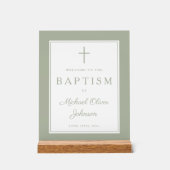 Elegant Sage Green Cross Boy Baptism Welcome Acrylschild (Vorderseite)
