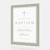 Elegant Sage Green Cross Boy Baptism Welcome Acrylschild (Winkel)