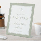Elegant Sage Green Cross Boy Baptism Welcome Sockelschild (In Situ)