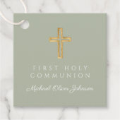 Elegant Sage Green Cross Boy Erste Kommune Geschenkanhänger (Vorderseite)