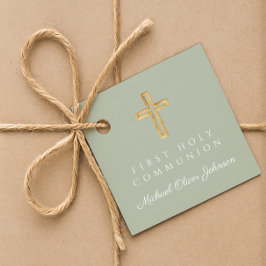 Elegant Sage Green Cross Boy Erste Kommune Geschenkanhänger