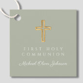 Elegant Sage Green Cross Boy Erste Kommune Geschenkanhänger
