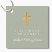 Elegant Sage Green Cross Boy Erste Kommune Geschenkanhänger