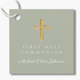 Elegant Sage Green Cross Boy Erste Kommune Geschenkanhänger