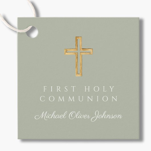 Elegant Sage Green Cross Boy Erste Kommune Geschenkanhänger