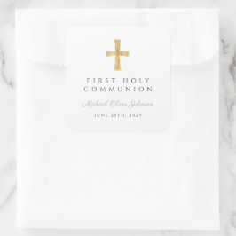 Elegant Sage Green Cross Boy Erste Kommune Quadratischer Aufkleber