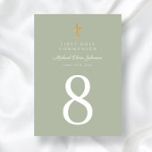 Elegant Sage Green Cross Boy Erste Kommune Tischnummer