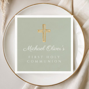 Elegant Sage Green Cross Erste Kommune Serviette
