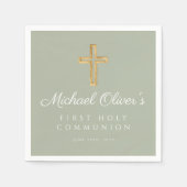 Elegant Sage Green Cross Erste Kommune Serviette (Vorderseite)