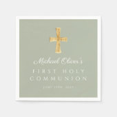 Elegant Sage Green Cross Erste Kommune Serviette (Vorderseite)