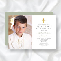 Elegant Sage Green Cross Foto Boy First Communatio