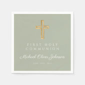 Elegant Sage Green Cross Religious First Communion Serviette (Vorderseite)