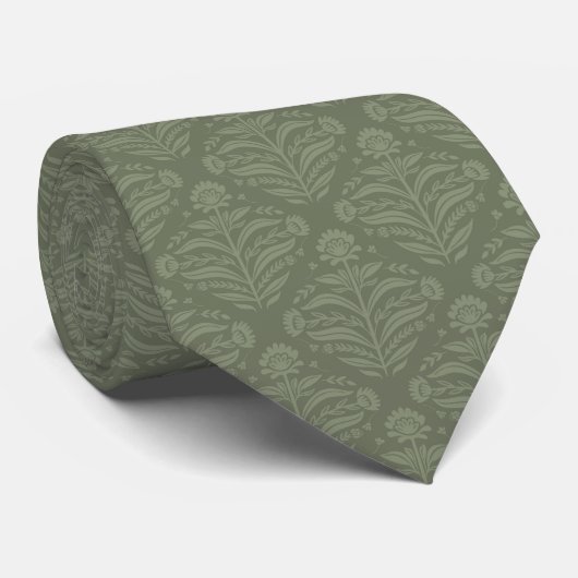 Elegant Sage Green Damask Pattern Krawatte (Gerollt)