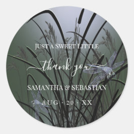 Elegant Sage Green Dragonflies Vielen Dank Runder Aufkleber