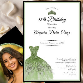 Elegant sage green dress 18th birthday debut invit einladung