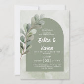 Elegant Sage Green Eucalyptus Muslim Wedding Einladung (Vorderseite)