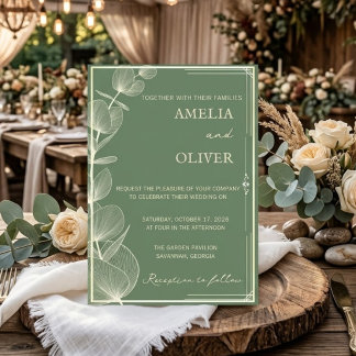 Elegant Sage Green Eucalyptus Wedding Invitation Einladung
