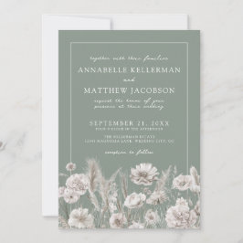 Elegant Sage Green Floral Boho Wedding Einladung
