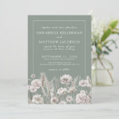 Elegant Sage Green Floral Boho Wedding Einladung (Stehend Vorderseite)