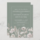 Elegant Sage Green Floral Boho Wedding Einladung (Vorne/Hinten)