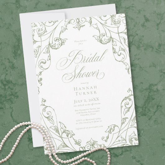 Elegant Sage Green Floral Frame Bridal Shower Einladung