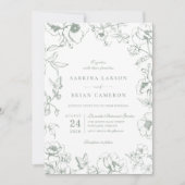 Elegant Sage Green Floral Garden QR Code Wedding Einladung (Vorderseite)