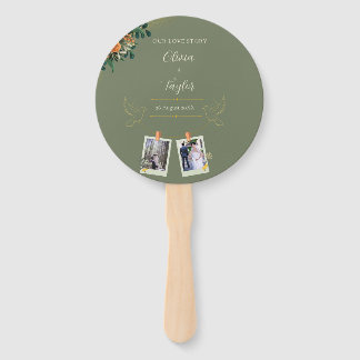 Elegant Sage Green Floral Gold Fächer