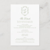 Elegant Sage Green Floral Monogram Crest Wedding Begleitkarte (Vorderseite)