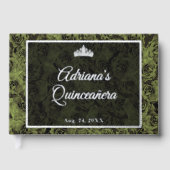 Elegant Sage Green Floral Quinceanera Silver Gästebuch (Vorderseite)