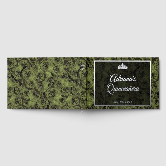 Elegant Sage Green Floral Quinceanera Silver Gästebuch (Voll)