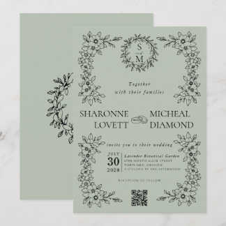 Elegant Sage Green Floral Romantic Garden Wedding Einladung