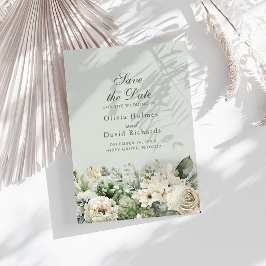 Elegant Sage Green Floral Save The Date Card