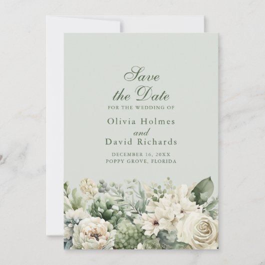 Elegant Sage Green Floral Save The Date Card (Vorderseite)