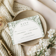 Elegant Sage Green Floral Toile Arch Wedding RSVP