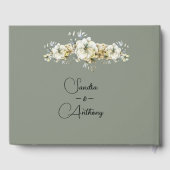 Elegant Sage Green Floral Wedding Guest Book Gästebuch (Rückseite)