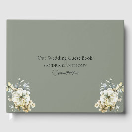 Elegant Sage Green Floral Wedding Guest Book Gästebuch